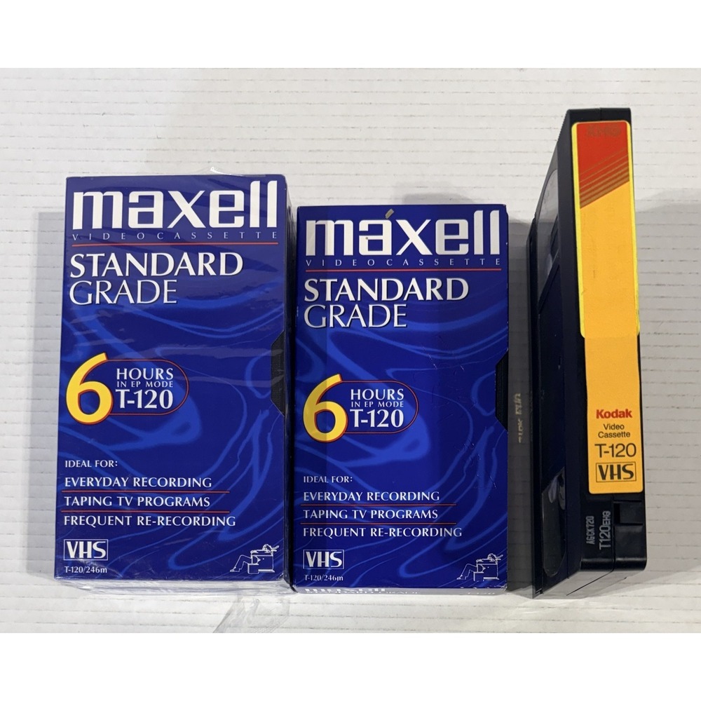 4 Blank VCR Tapes -2‎ Sealed MAXELL T-120 6 Hour Standard Grade 2 Open 1 KODAK